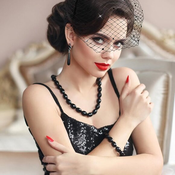 Black Veil Mesh Veil Headband 1920s Headpiece Birdcage Veil Bridal Wedding Tea P - Picture 5 of 7